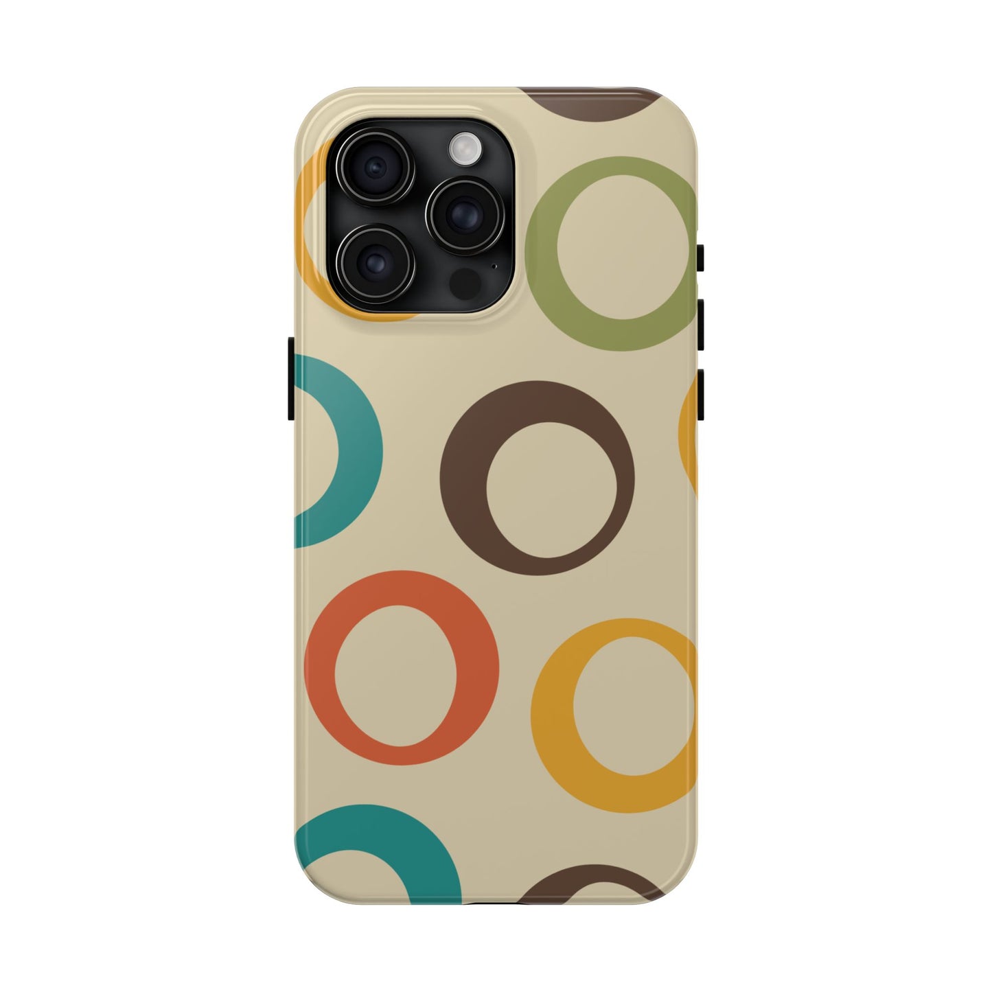 Retro Colorful Rings iPhone Case – Shockproof, Matte Finish, Dual-Layer Protection