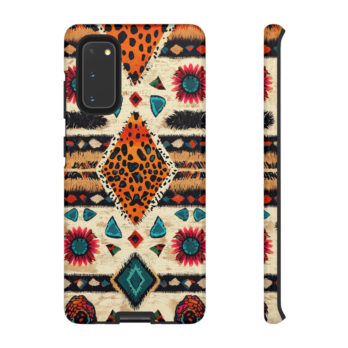 Wild Boho Leopard Print & Floral Tough Samsung Galaxy  Case – Eclectic Tribal Design, Dual-Layer Protection