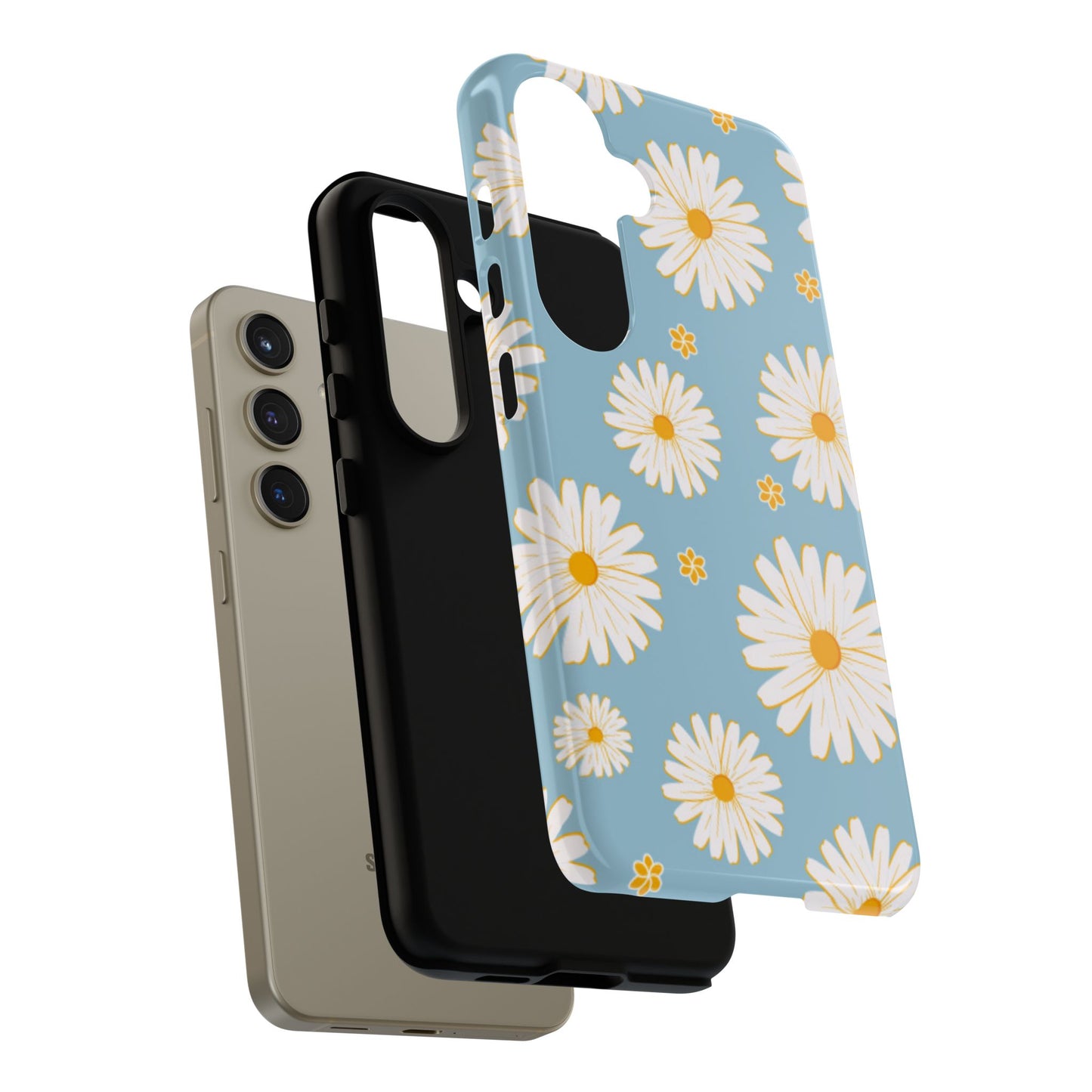Bright Daisy Samsung Galaxy Case – Light Blue Background, Shockproof and Slim Design