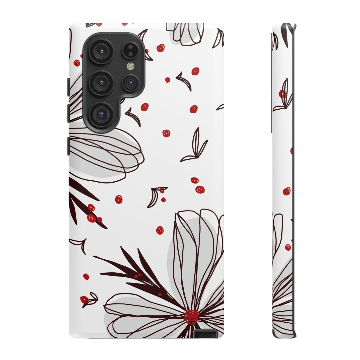 Minimalist Line Art Floral Tough Samsung Galaxy  Case – Bold Red and Black Design, Shockproof Protection