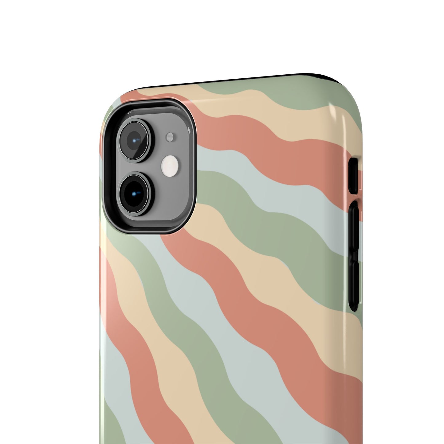 Earthy Retro Waves iPhone Case – 70s-Inspired Wavy Stripes in Soft Green, Cream, and Rust