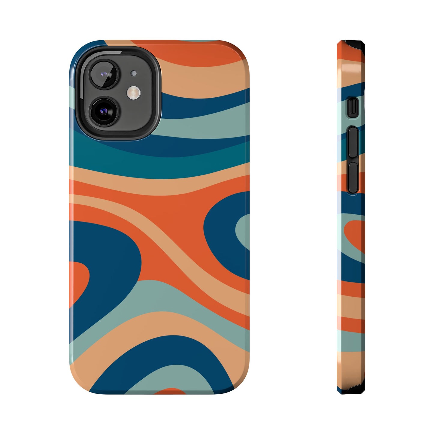 Retro Vibe Wavy Stripes iPhone Case – 70s-Inspired in Teal, Orange, and Rust