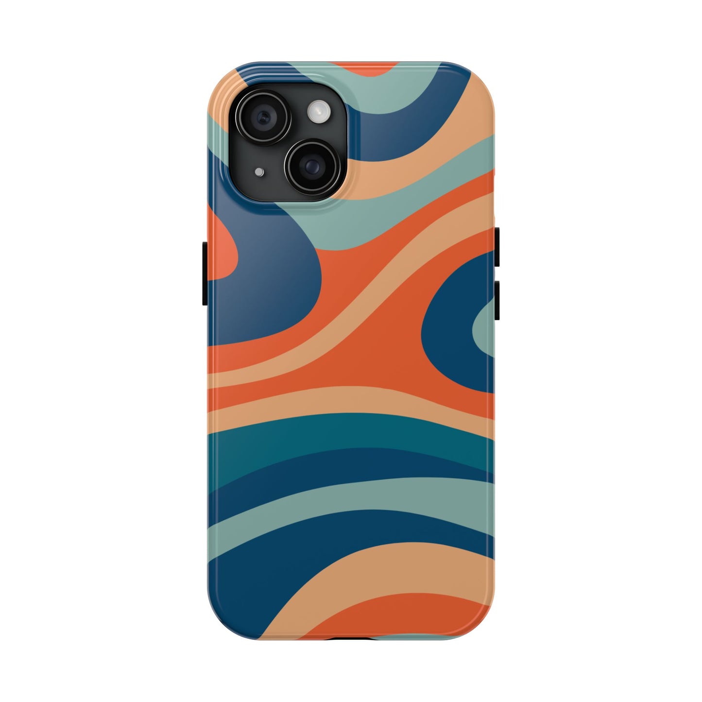 Retro Vibe Wavy Stripes iPhone Case – 70s-Inspired in Teal, Orange, and Rust