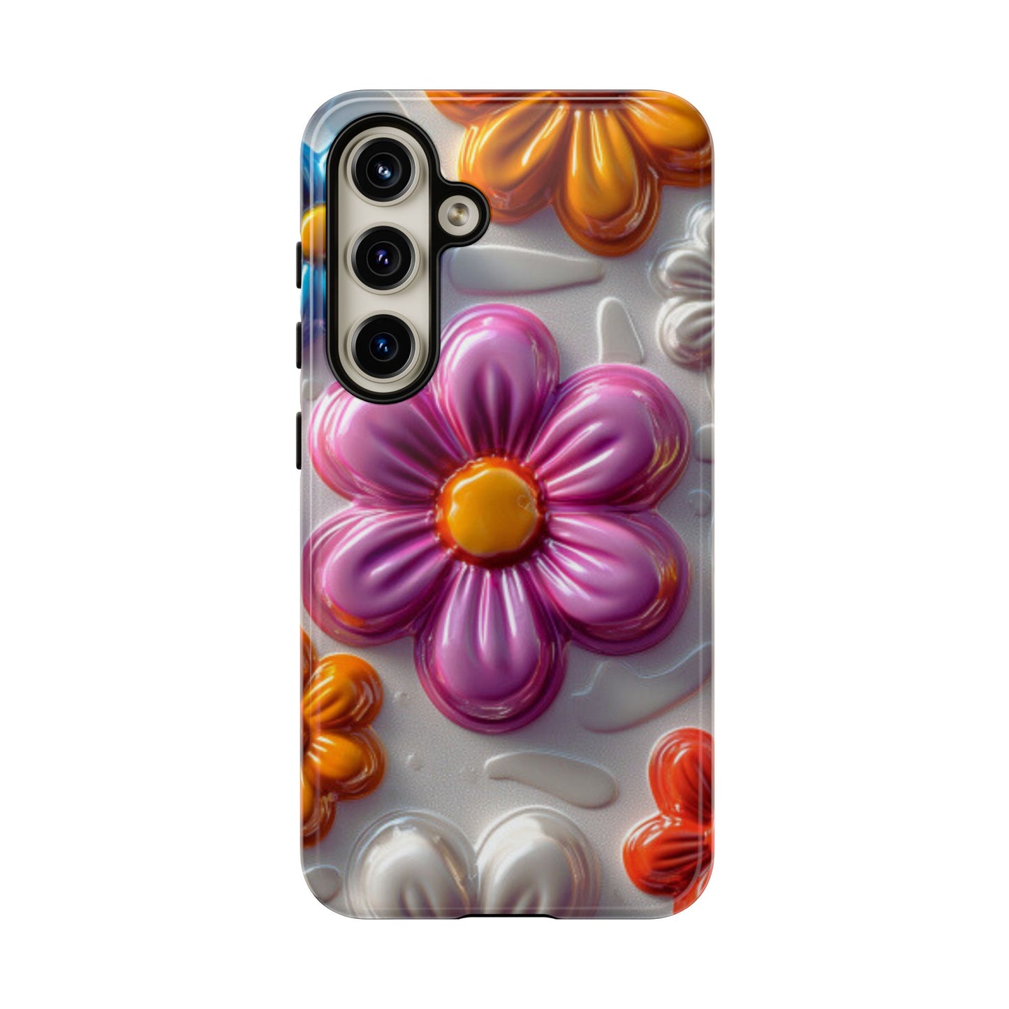 Glossy 3D Floral Samsung Galaxy  Case – Colorful Flower Pattern, Durable Protection