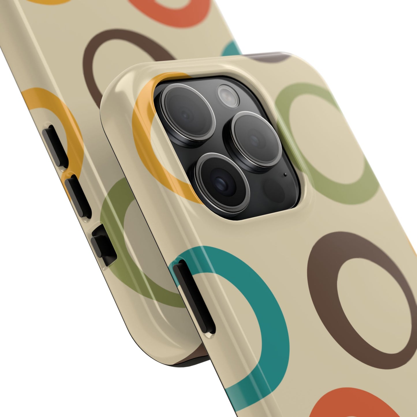 Retro Colorful Rings iPhone Case – Shockproof, Matte Finish, Dual-Layer Protection