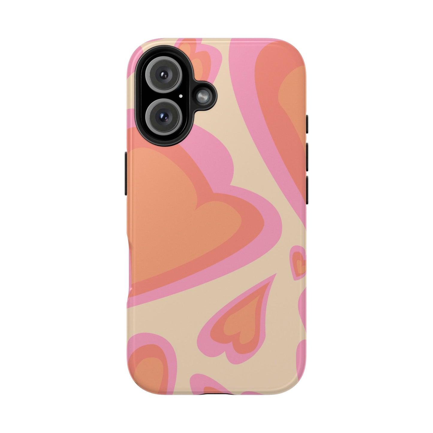 Retro Pink Hearts iPhone Case – Shock-Resistant, Matte Finish, Dual-Layer Protection