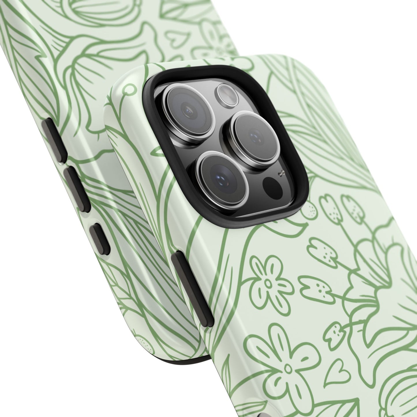 Sage Green Floral Line Art Tough iPhone Case – Minimalist Botanical Design with Dual-Layer Protection