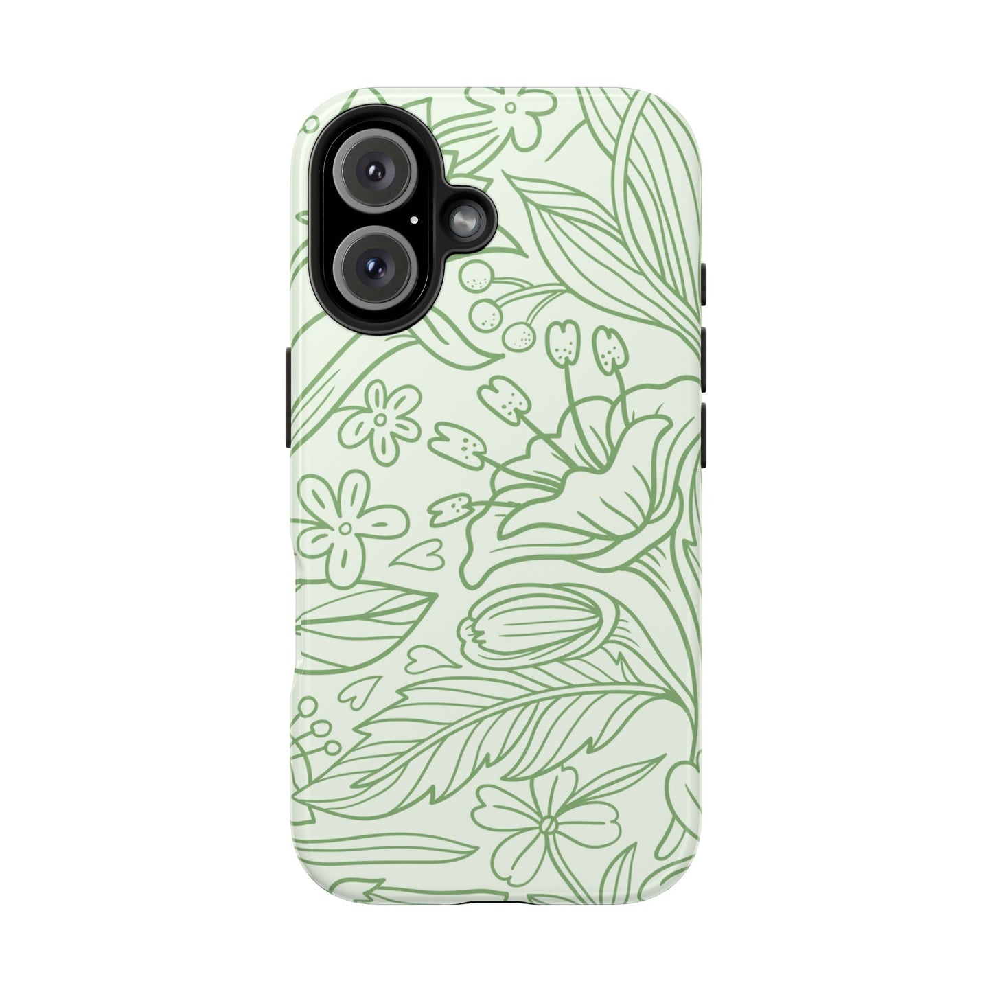 Sage Green Floral Line Art Tough iPhone Case – Minimalist Botanical Design with Dual-Layer Protection