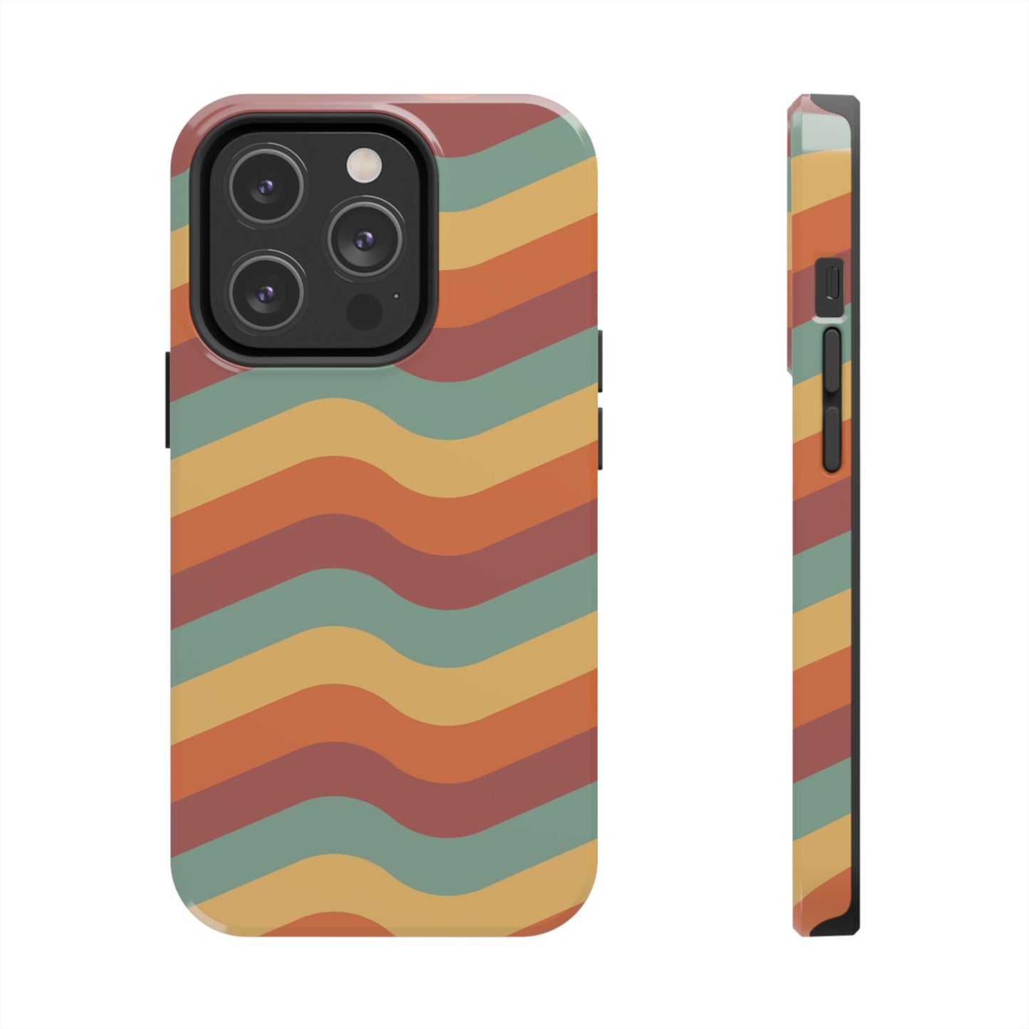 Retro Vibe Wavy Stripes iPhone Case – 70s-Inspired in Teal, Orange, and Rust