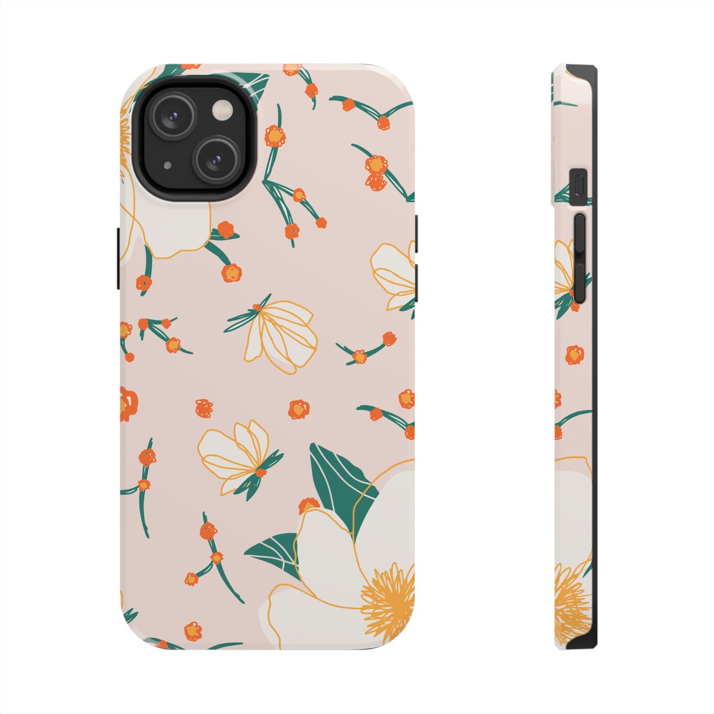 Elegant Magnolia Blossom Tough iPhone Case – Soft Blush Background, Shock - Resistant Design - BOGO Cases