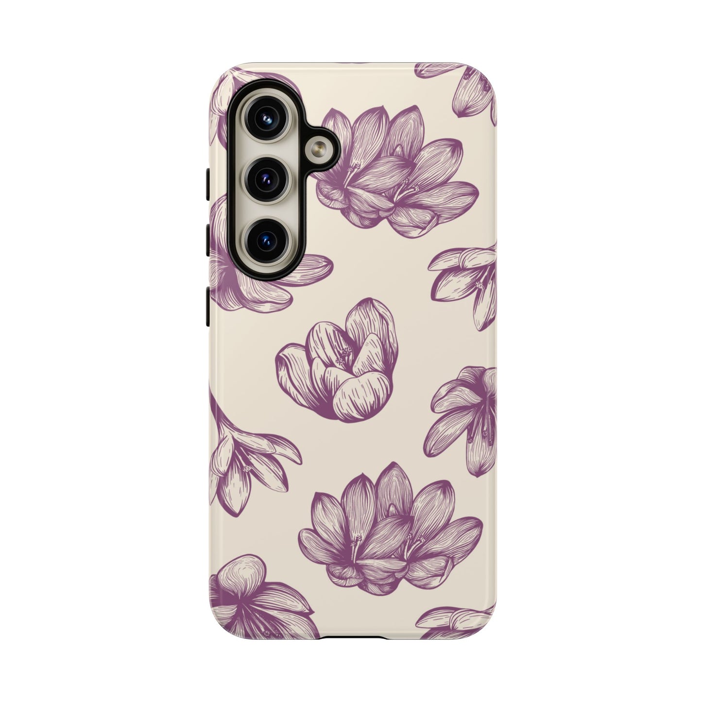 Vintage Botanical Floral Tough Samsung Galaxy  Case – Hand-Drawn Purple Flowers, Shockproof Design
