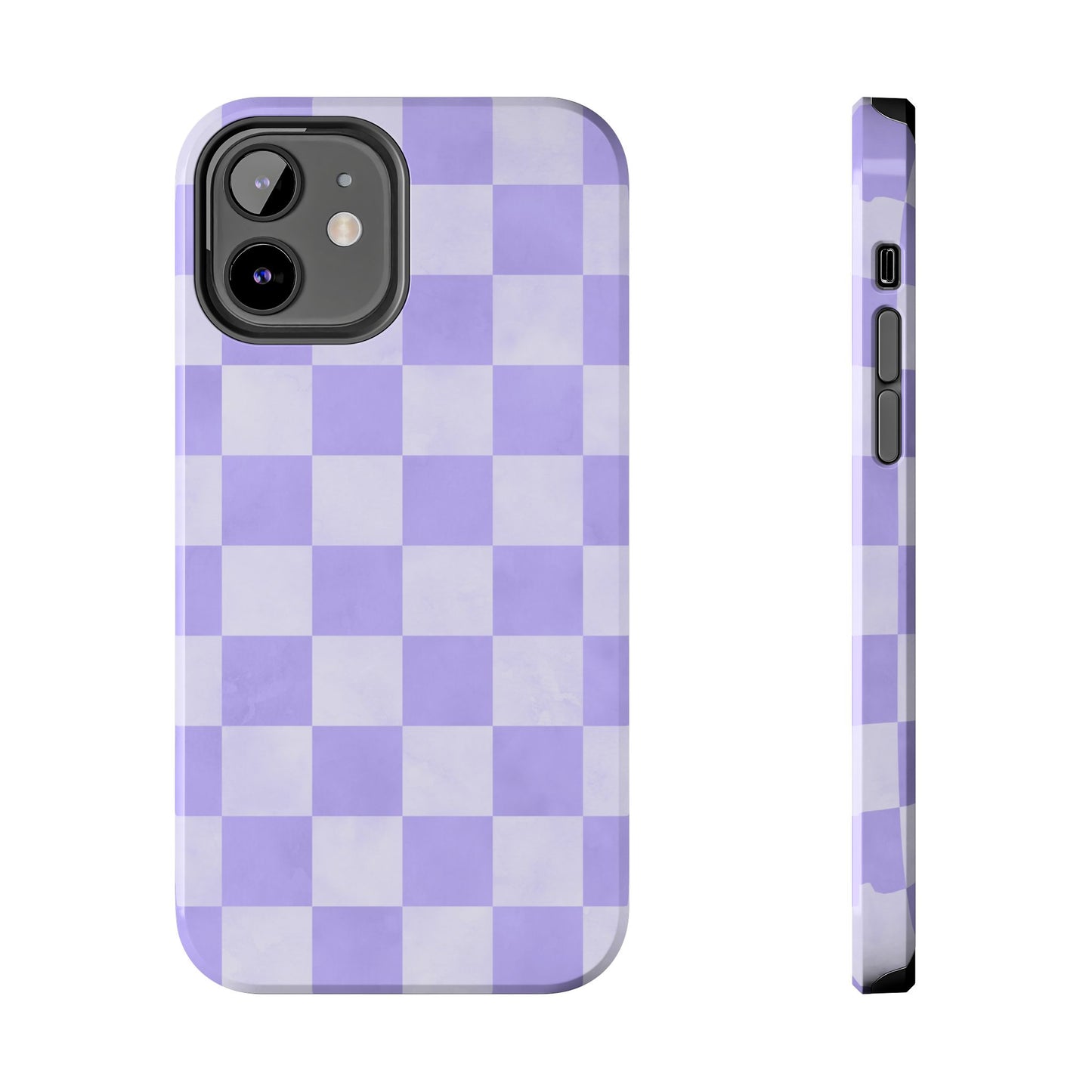 Lavender Checkerboard iPhone Case – Shockproof, Smooth Matte Finish, Dual-Layer Design