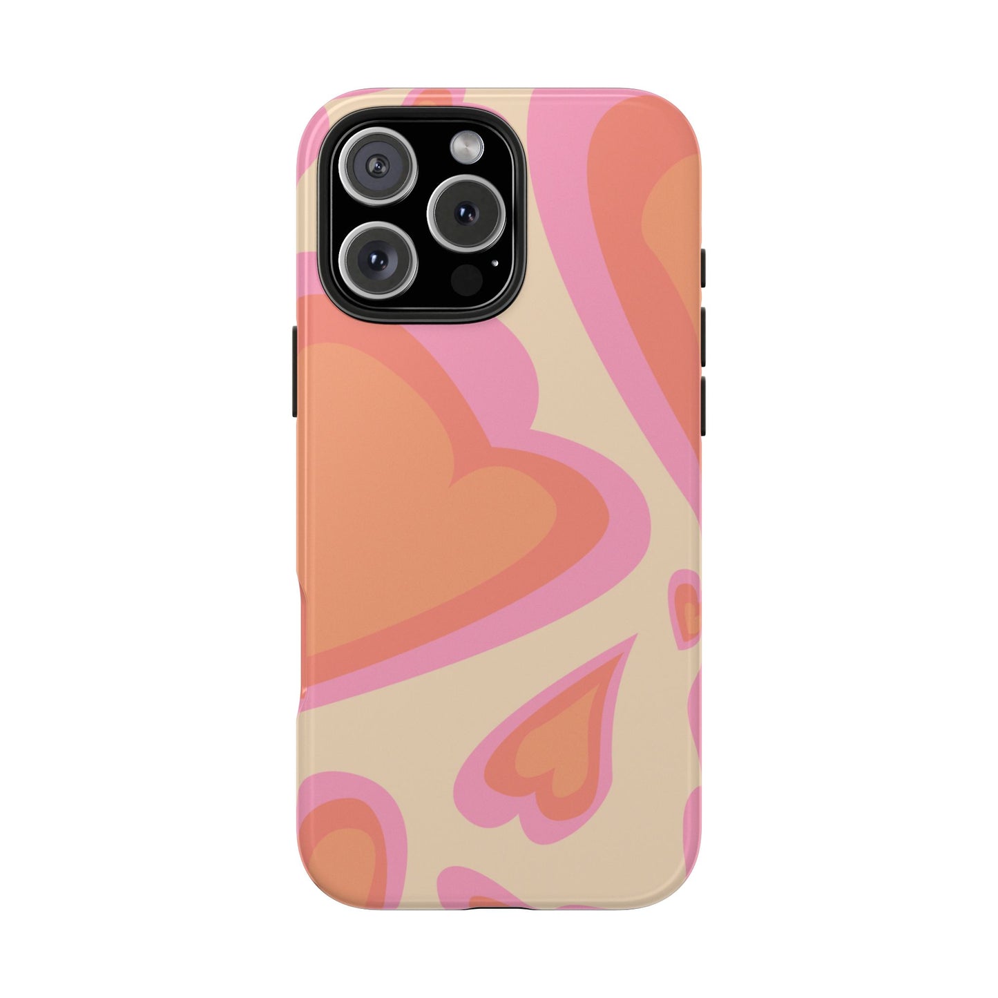 Retro Pink Hearts iPhone Case – Shock-Resistant, Matte Finish, Dual-Layer Protection