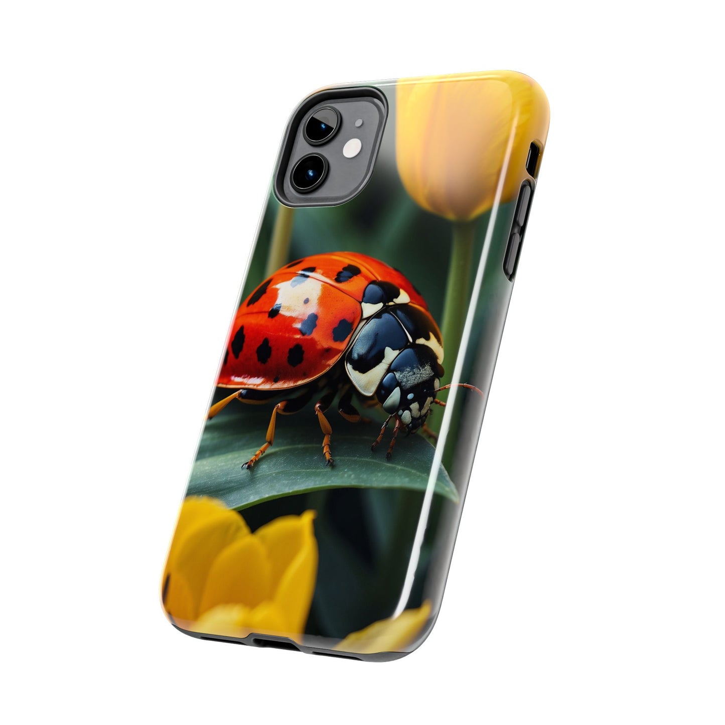 iPhone Case: Vibrant Ladybug Amidst a Lush Yellow Flower Garden