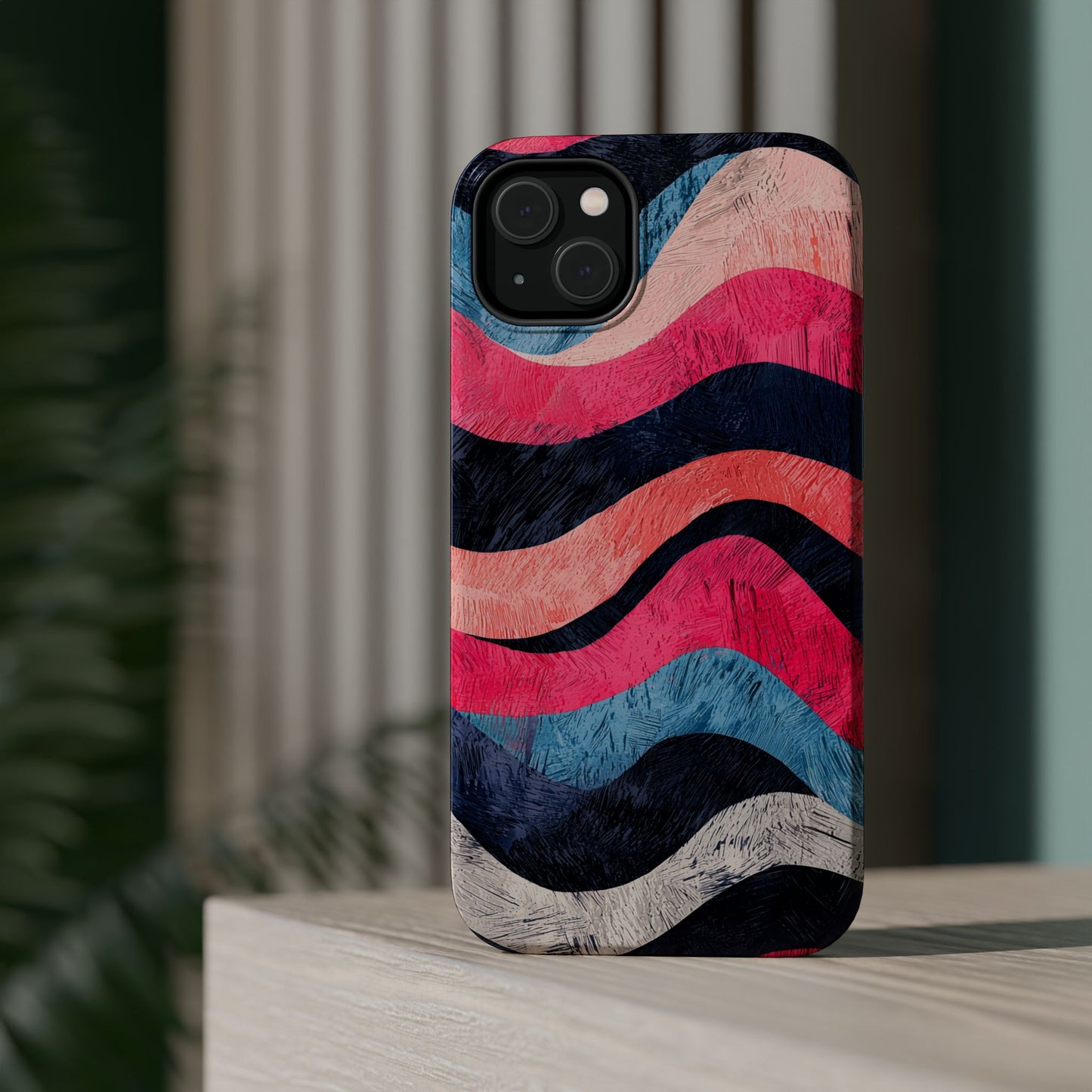 Abstract Wave Pattern MagSafe iPhone Case – Shockproof, Matte Finish, Dual-Layer Protection