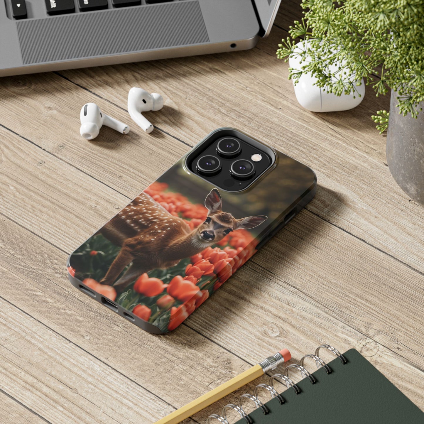 Fawn Among Tulips iPhone Case