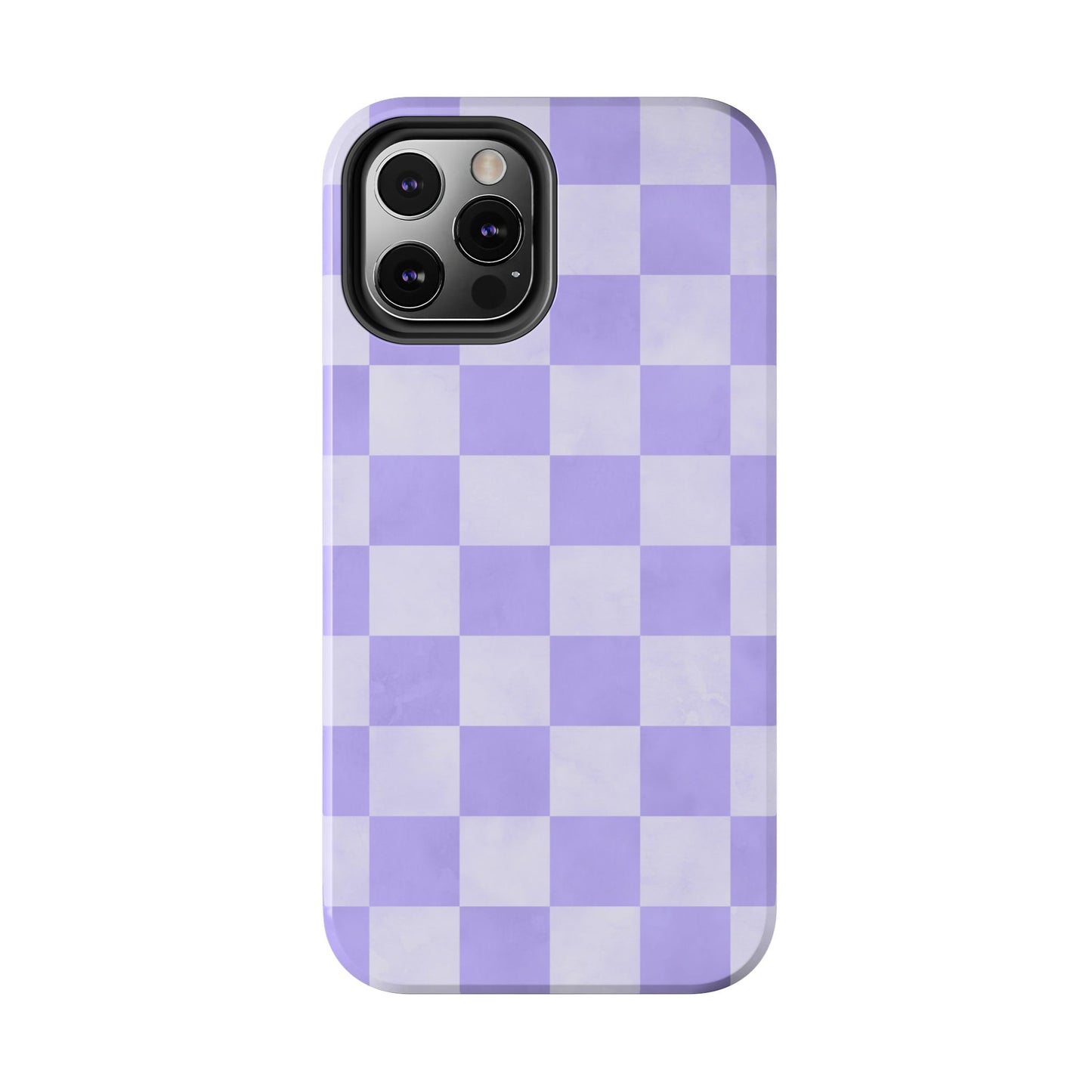 Lavender Checkerboard iPhone Case – Shockproof, Smooth Matte Finish, Dual-Layer Design