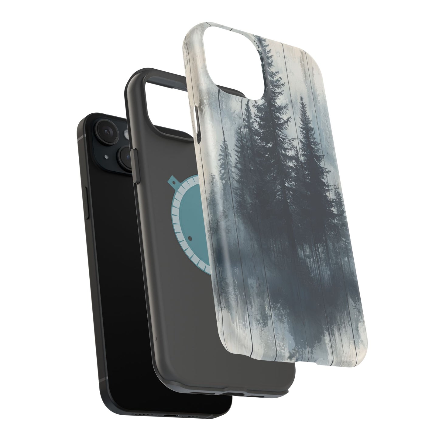 Rustic Pine Forest MagSafe iPhone Case - Blue Toned Woodland Design