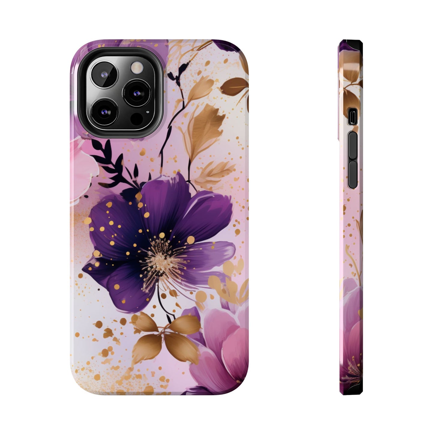 Elegant Purple & Gold Floral iPhone Case - Luxe Flower Design