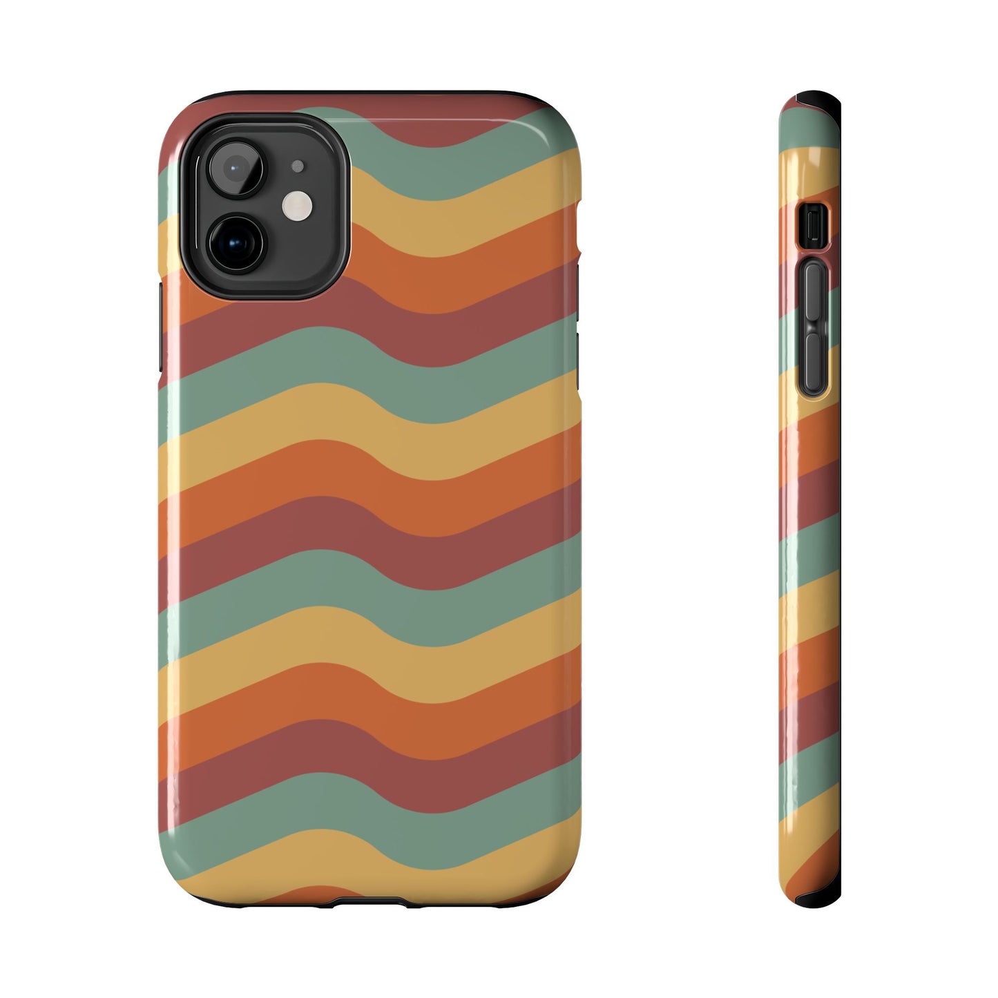 Retro Vibe Wavy Stripes iPhone Case – 70s-Inspired in Teal, Orange, and Rust