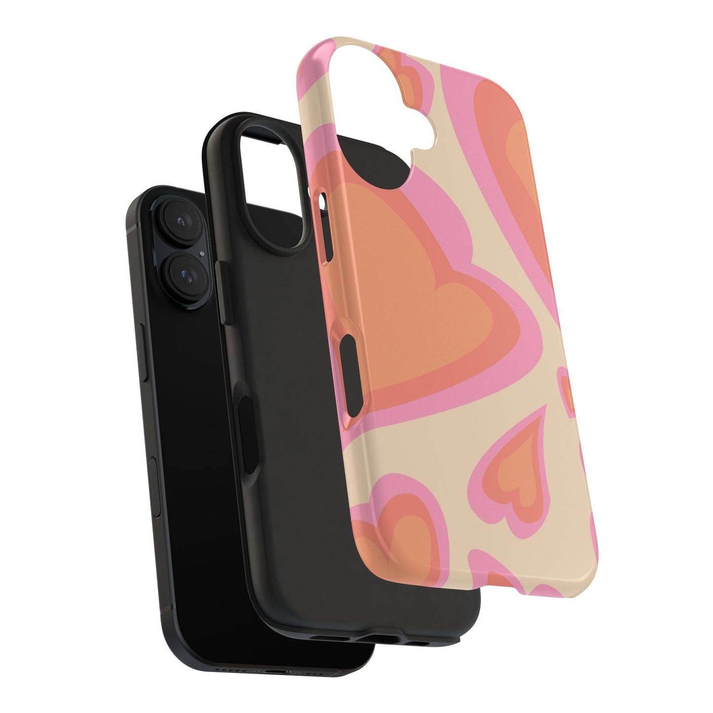 Retro Pink Hearts iPhone Case – Shock-Resistant, Matte Finish, Dual-Layer Protection