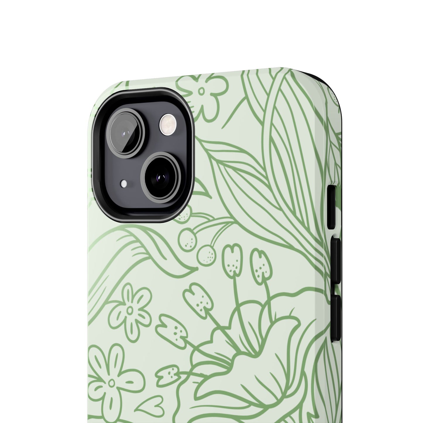 Sage Green Floral Line Art Tough iPhone Case – Minimalist Botanical Design with Dual-Layer Protection