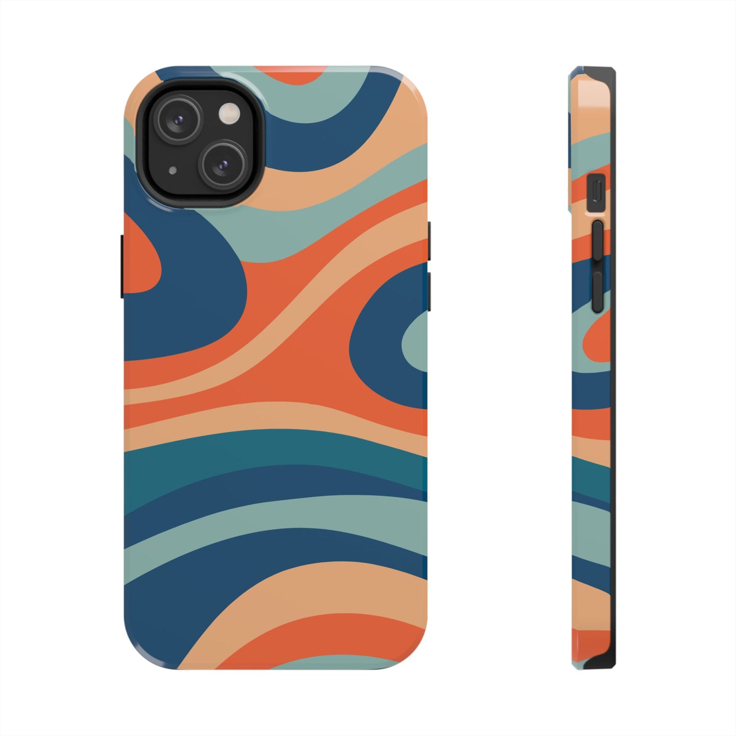 Retro Vibe Wavy Stripes iPhone Case – 70s-Inspired in Teal, Orange, and Rust