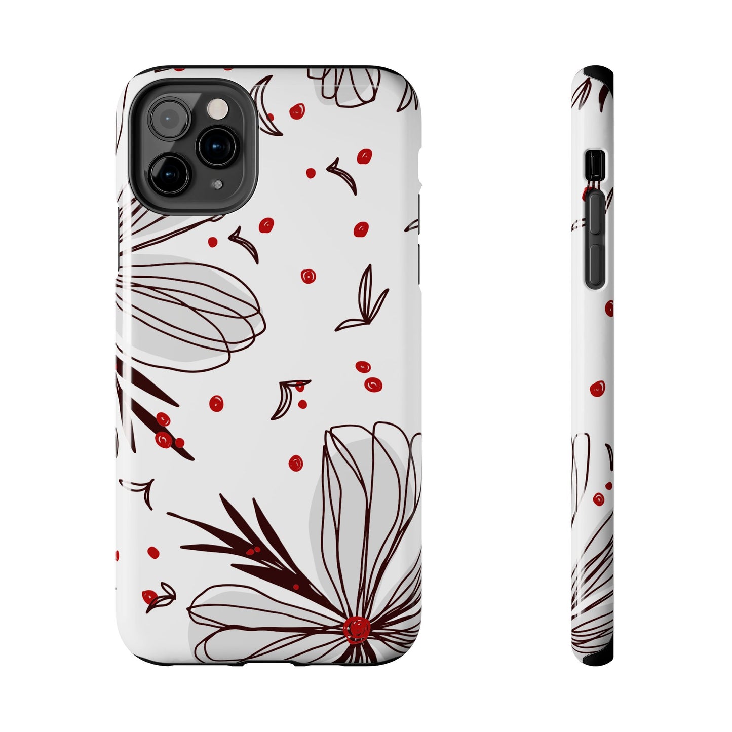 Minimalist Line Art Floral Tough iPhone Case – Bold Red and Black Design, Shockproof Protection - BOGO Cases