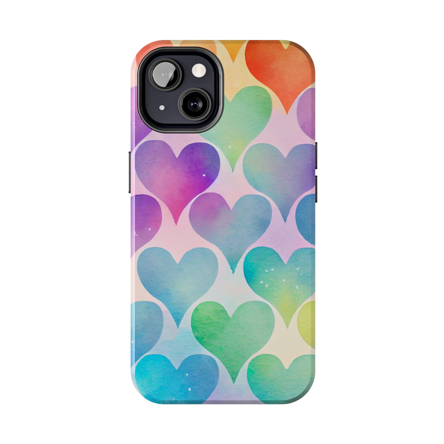 Rainbow Hearts Watercolor iPhone Case – Slim Design, Glossy Finish