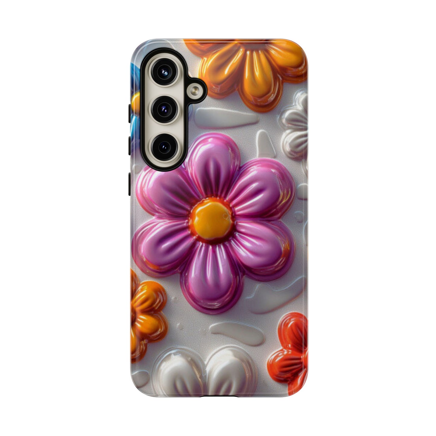 Glossy 3D Floral Samsung Galaxy  Case – Colorful Flower Pattern, Durable Protection