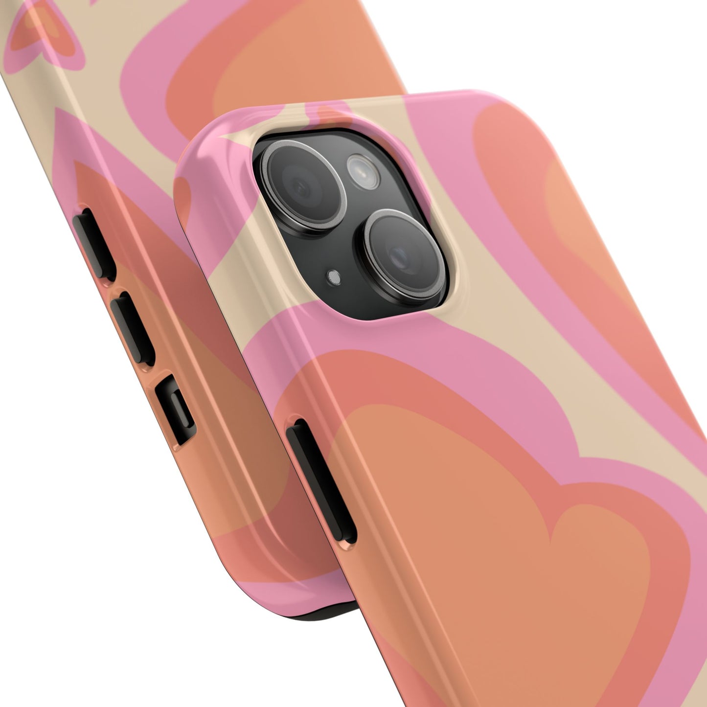 Retro Pink Hearts iPhone Case – Shock-Resistant, Matte Finish, Dual-Layer Protection