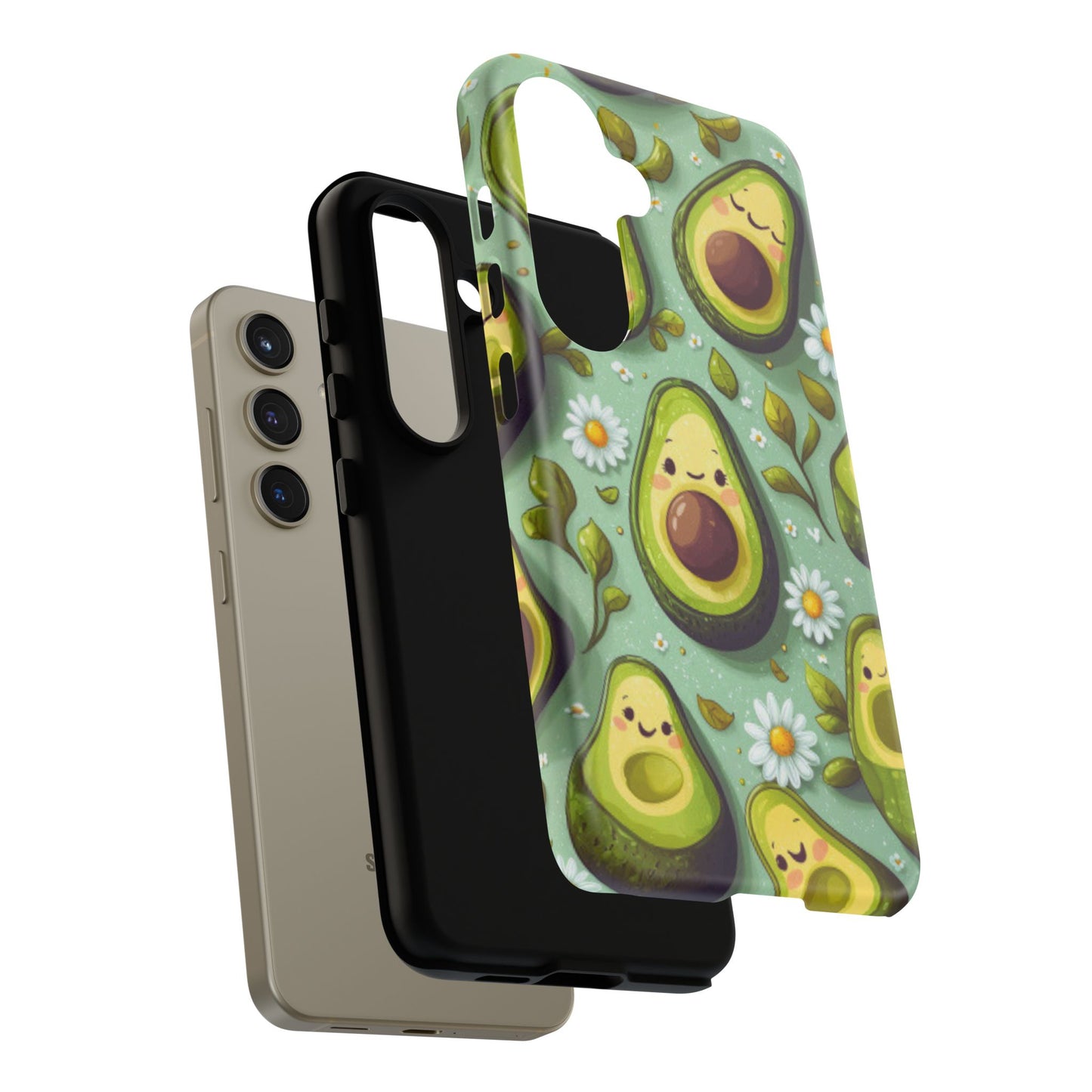 Cute Avocado Samsung Galaxy Case – Adorable Kawaii Avocados with Daisies, Shock-Resistant