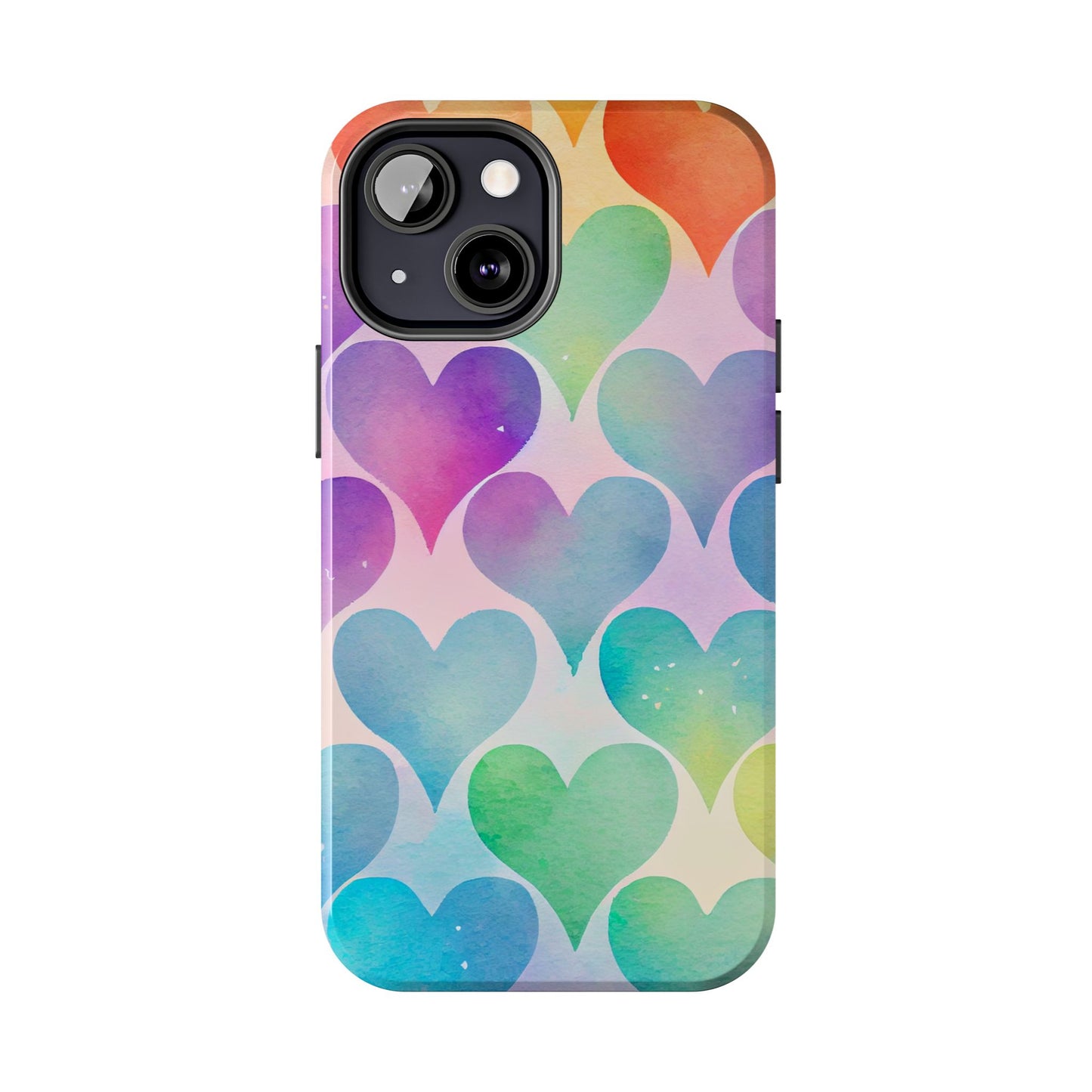 Rainbow Hearts Watercolor iPhone Case – Slim Design, Glossy Finish