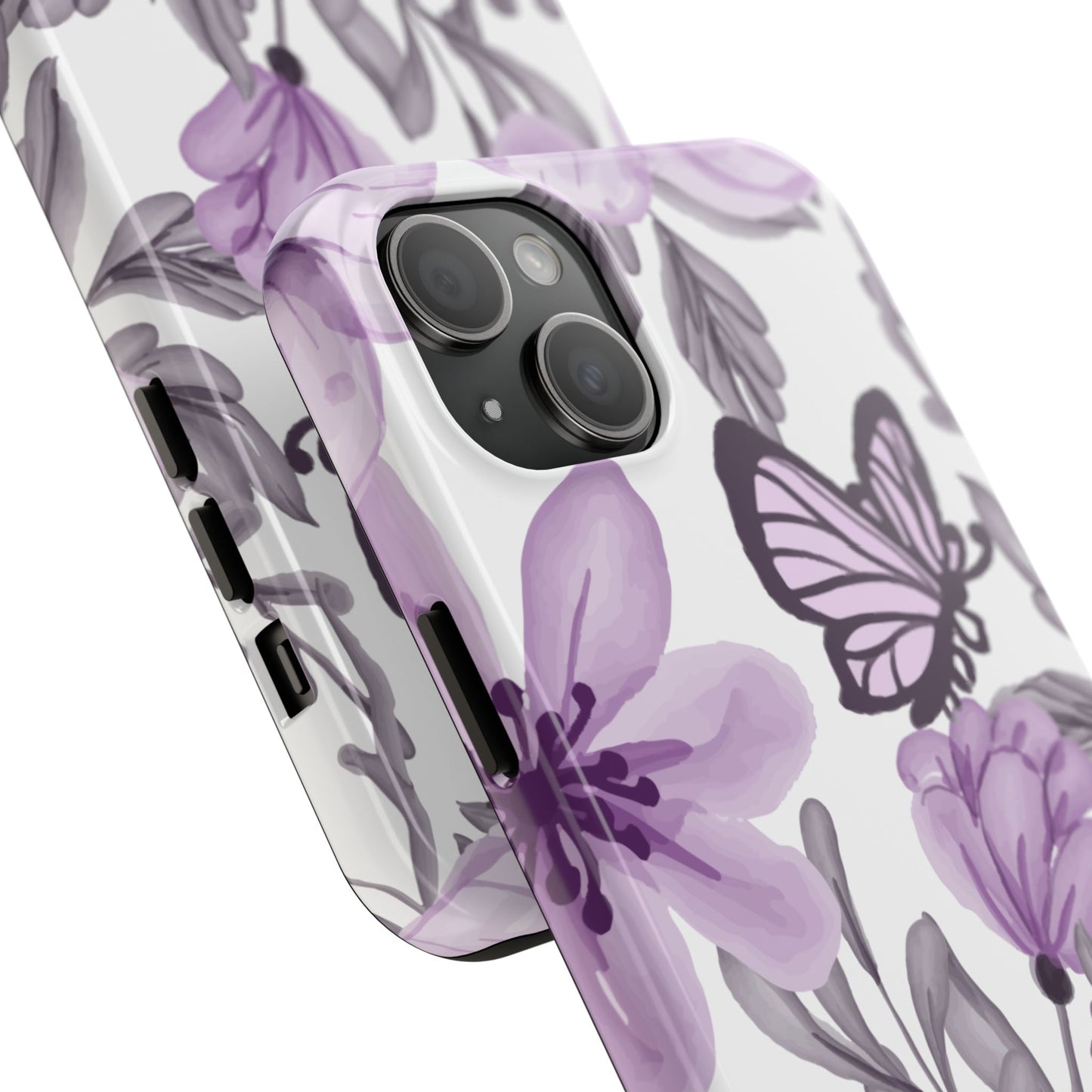 Lavender Bloom Butterfly iPhone Case – Delicate Floral Design with Watercolor Details