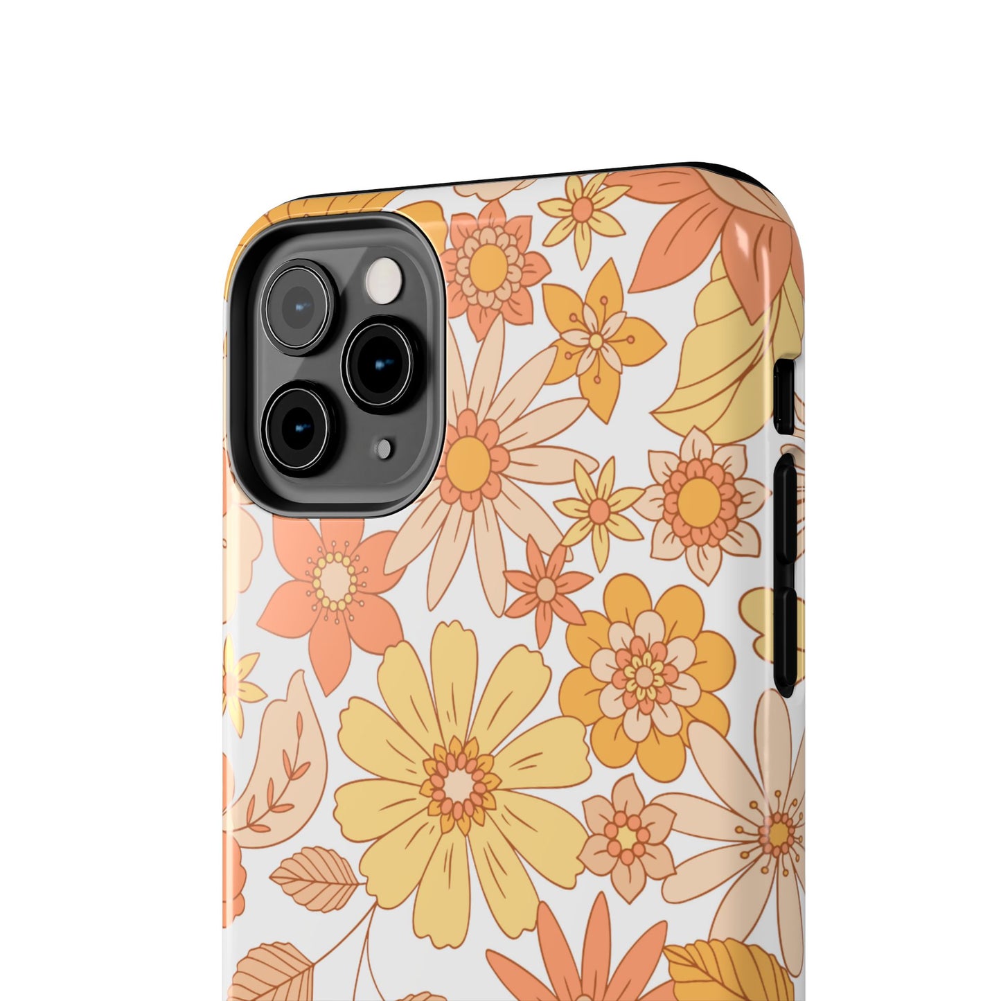 Vintage Floral Bloom iPhone Case – Warm Orange & Yellow Retro Flower Design with Matte Finish