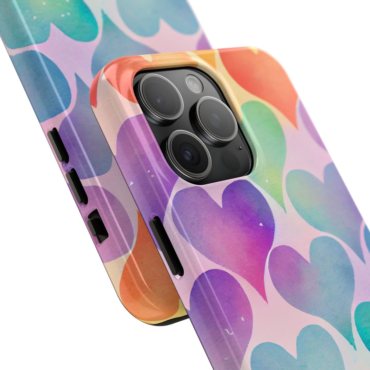 Rainbow Hearts Watercolor iPhone Case – Slim Design, Glossy Finish