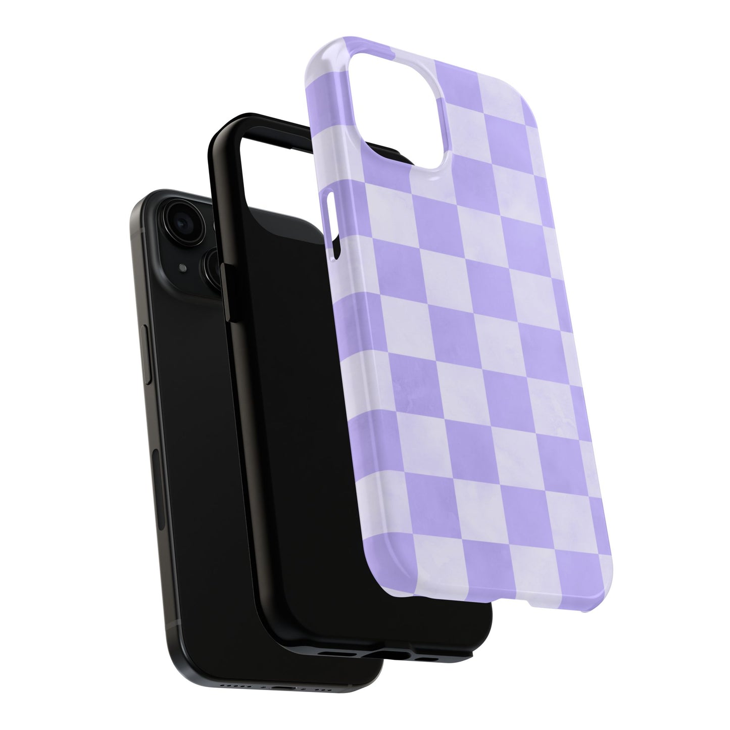 Lavender Checkerboard iPhone Case – Shockproof, Smooth Matte Finish, Dual-Layer Design