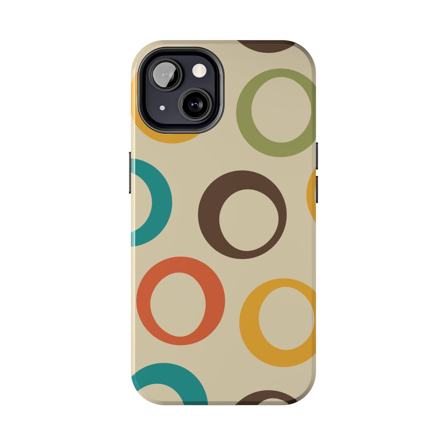 Retro Colorful Rings iPhone Case – Shockproof, Matte Finish, Dual-Layer Protection