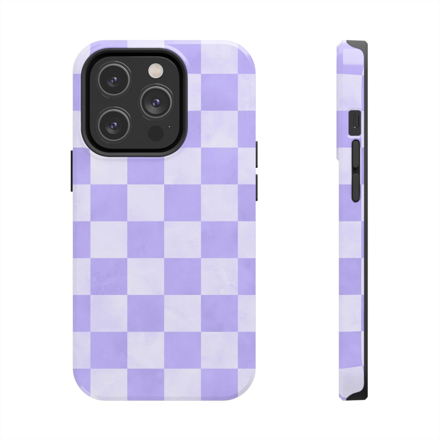 Lavender Checkerboard iPhone Case – Shockproof, Smooth Matte Finish, Dual-Layer Design