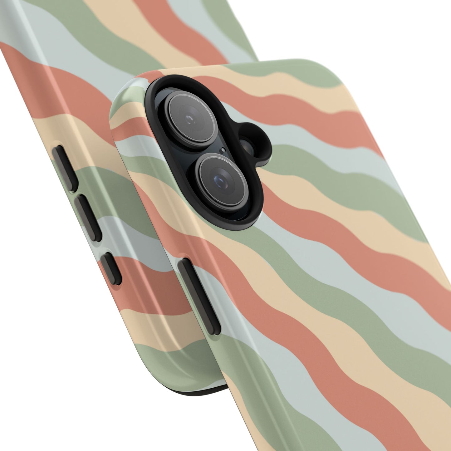 Earthy Retro Waves iPhone Case – 70s-Inspired Wavy Stripes in Soft Green, Cream, and Rust