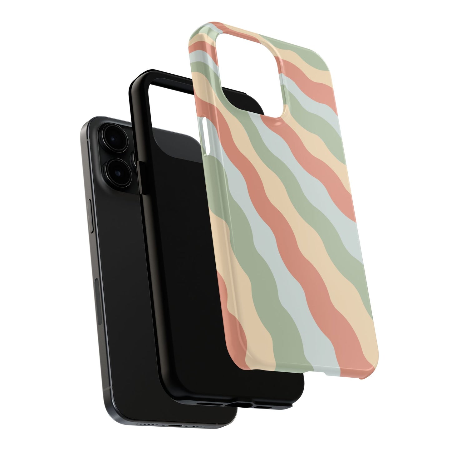 Earthy Retro Waves iPhone Case – 70s-Inspired Wavy Stripes in Soft Green, Cream, and Rust
