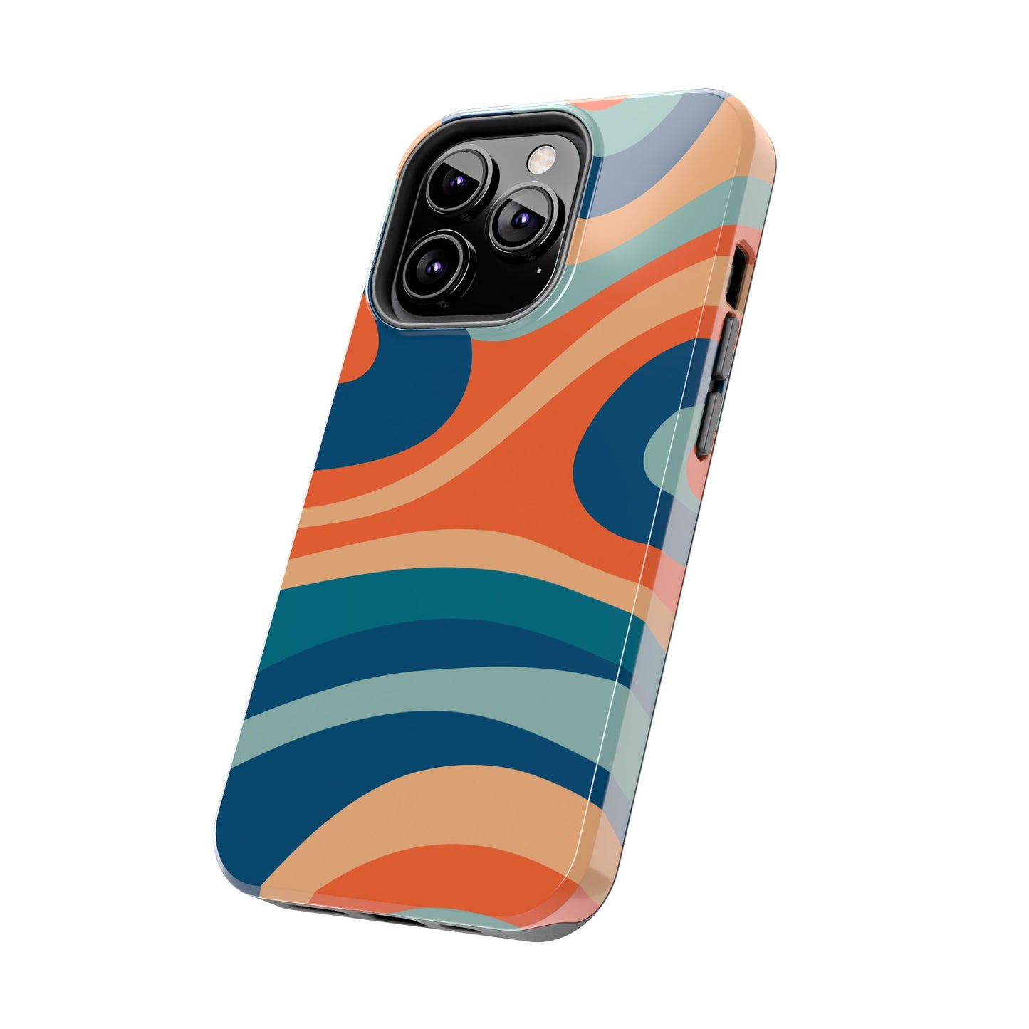 Retro Vibe Wavy Stripes iPhone Case – 70s-Inspired in Teal, Orange, and Rust