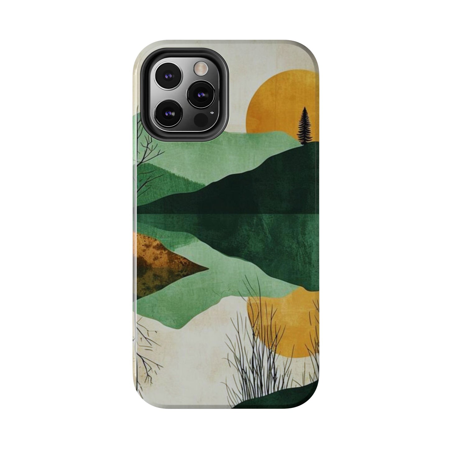 Retro Mountain Sunrise iPhone Case – Minimalist Landscape Design, Dual - Layer Protection - BOGO Cases