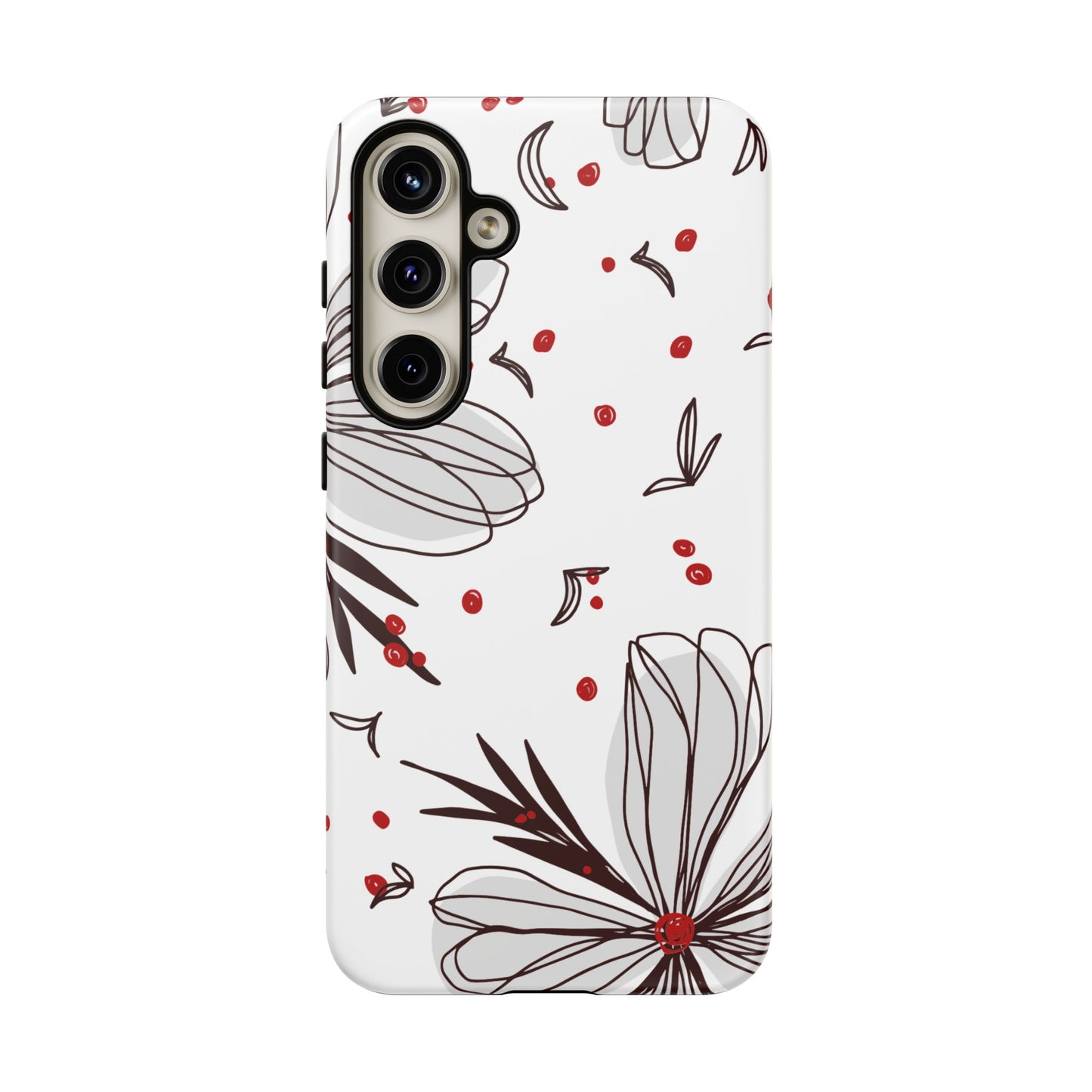 Minimalist Line Art Floral Tough Samsung Galaxy  Case – Bold Red and Black Design, Shockproof Protection