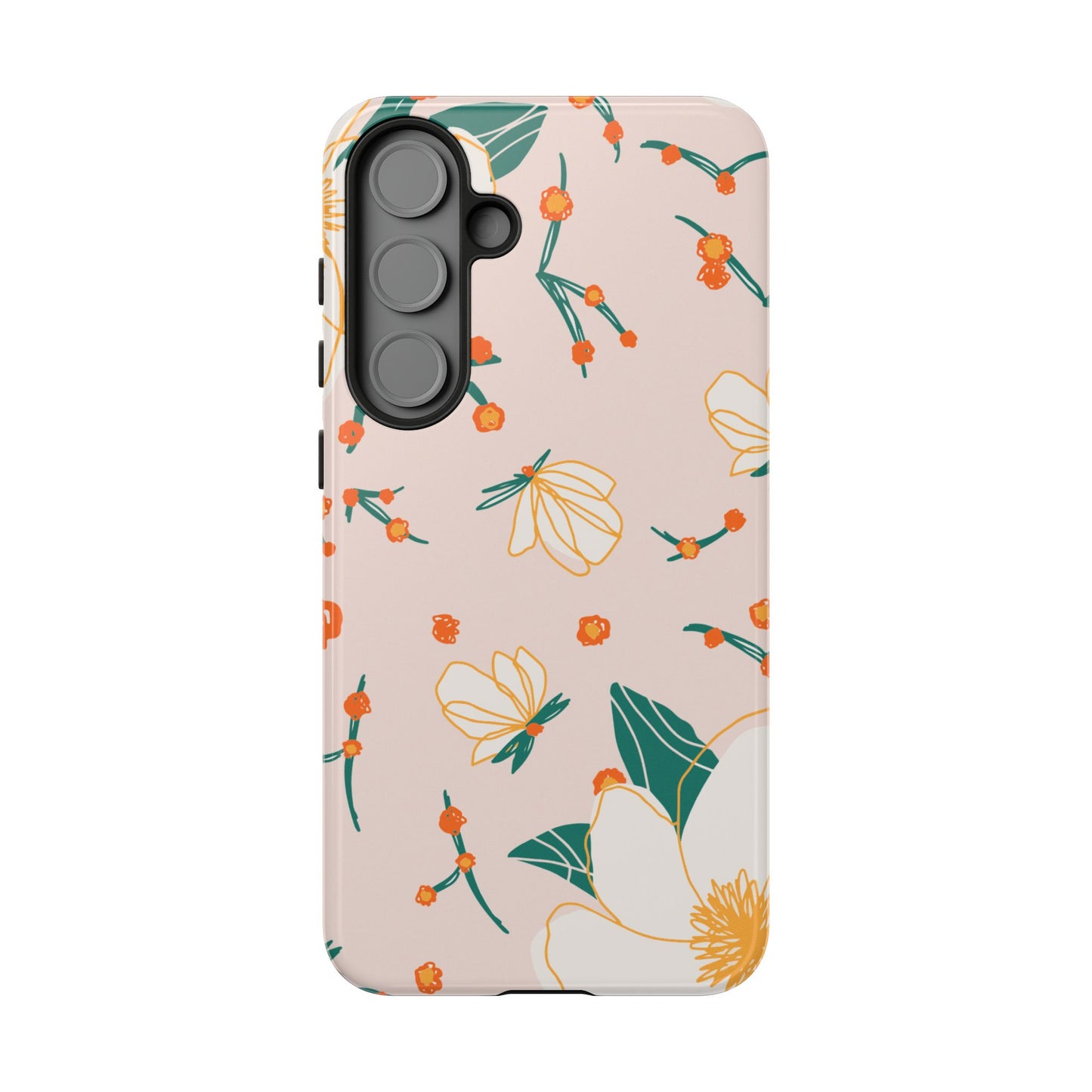 Elegant Magnolia Blossom Tough Samsung Galaxy Case – Soft Blush Background, Shock-Resistant Design