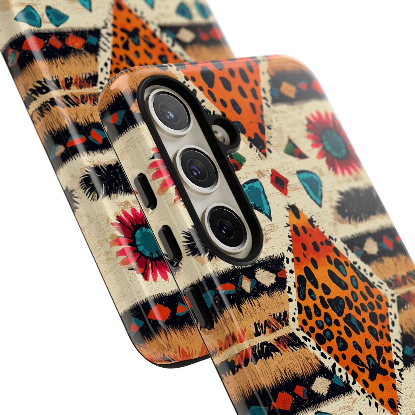 Wild Boho Leopard Print & Floral Tough Samsung Galaxy  Case – Eclectic Tribal Design, Dual-Layer Protection