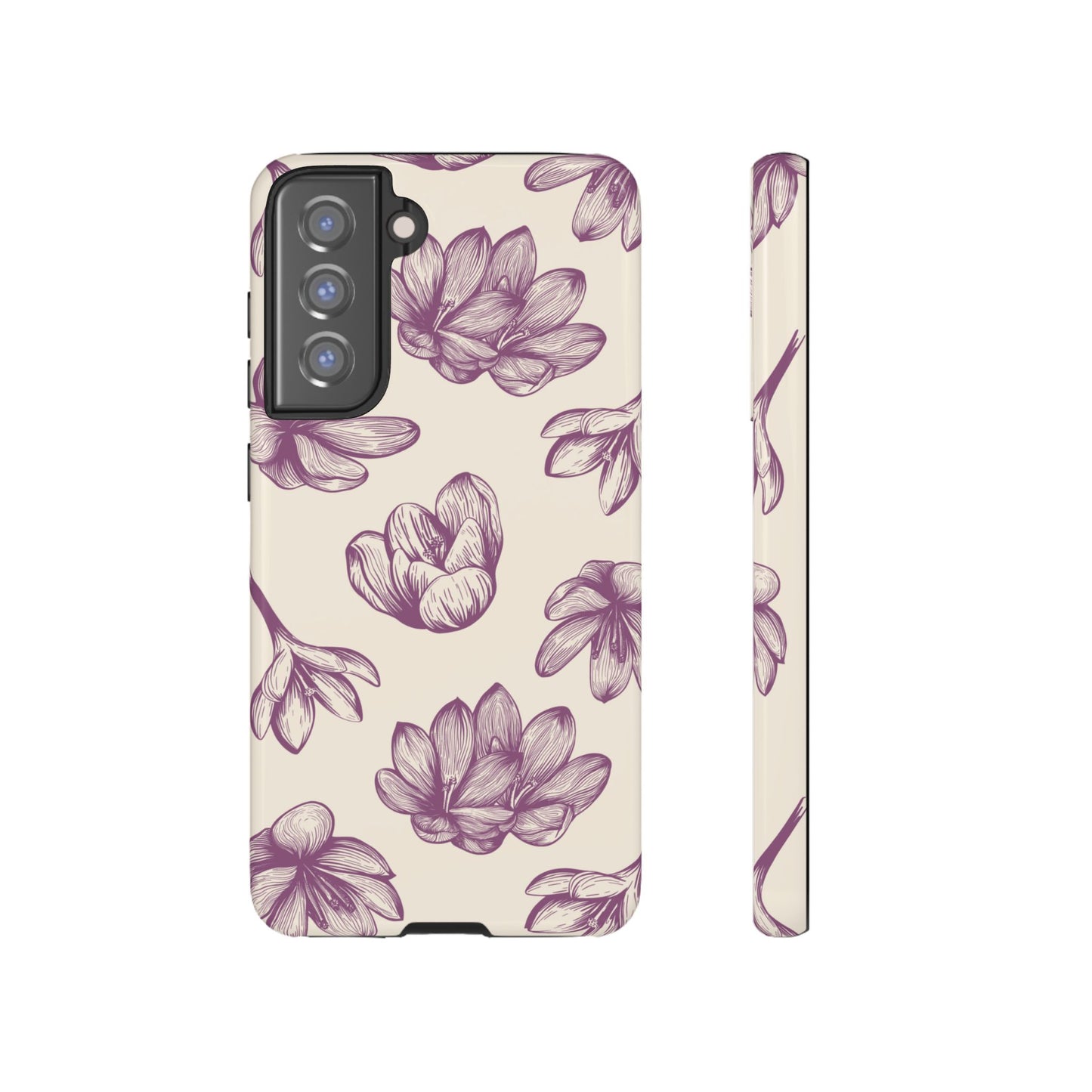 Vintage Botanical Floral Tough Samsung Galaxy  Case – Hand-Drawn Purple Flowers, Shockproof Design