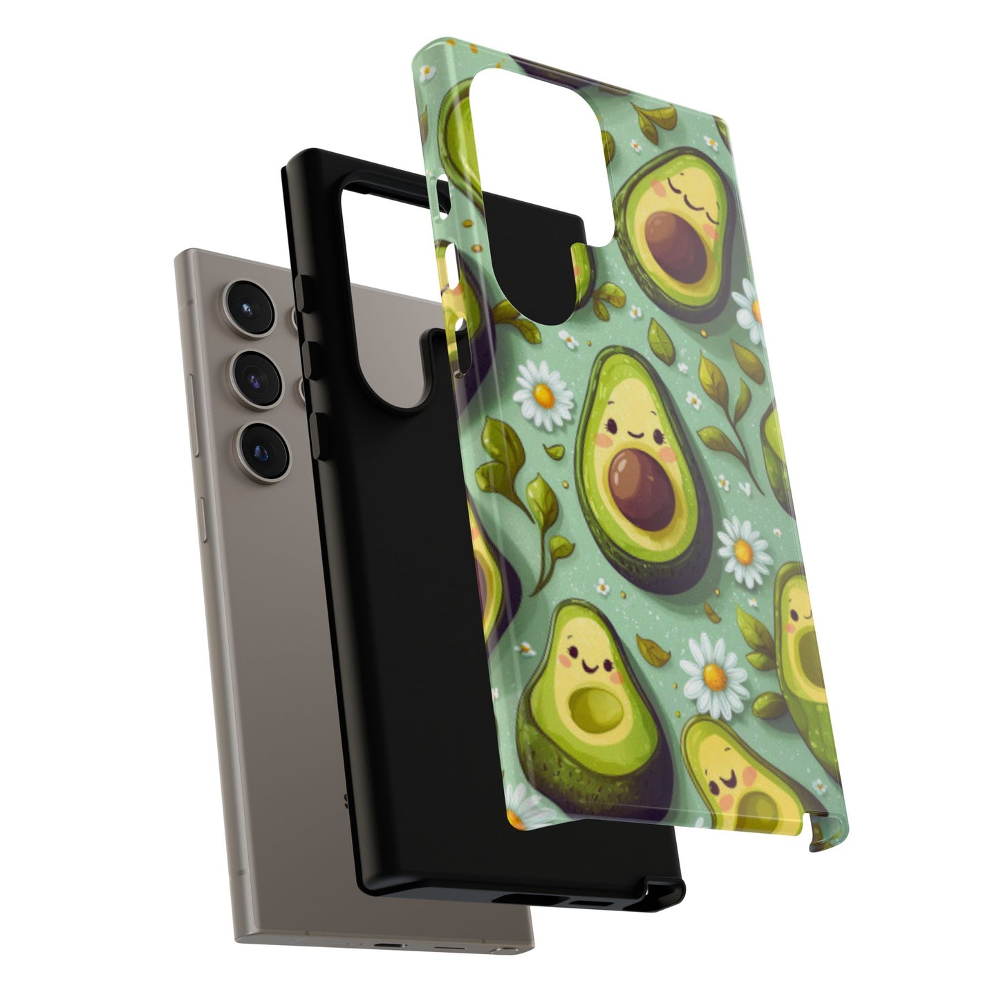 Cute Avocado Samsung Galaxy Case – Adorable Kawaii Avocados with Daisies, Shock-Resistant