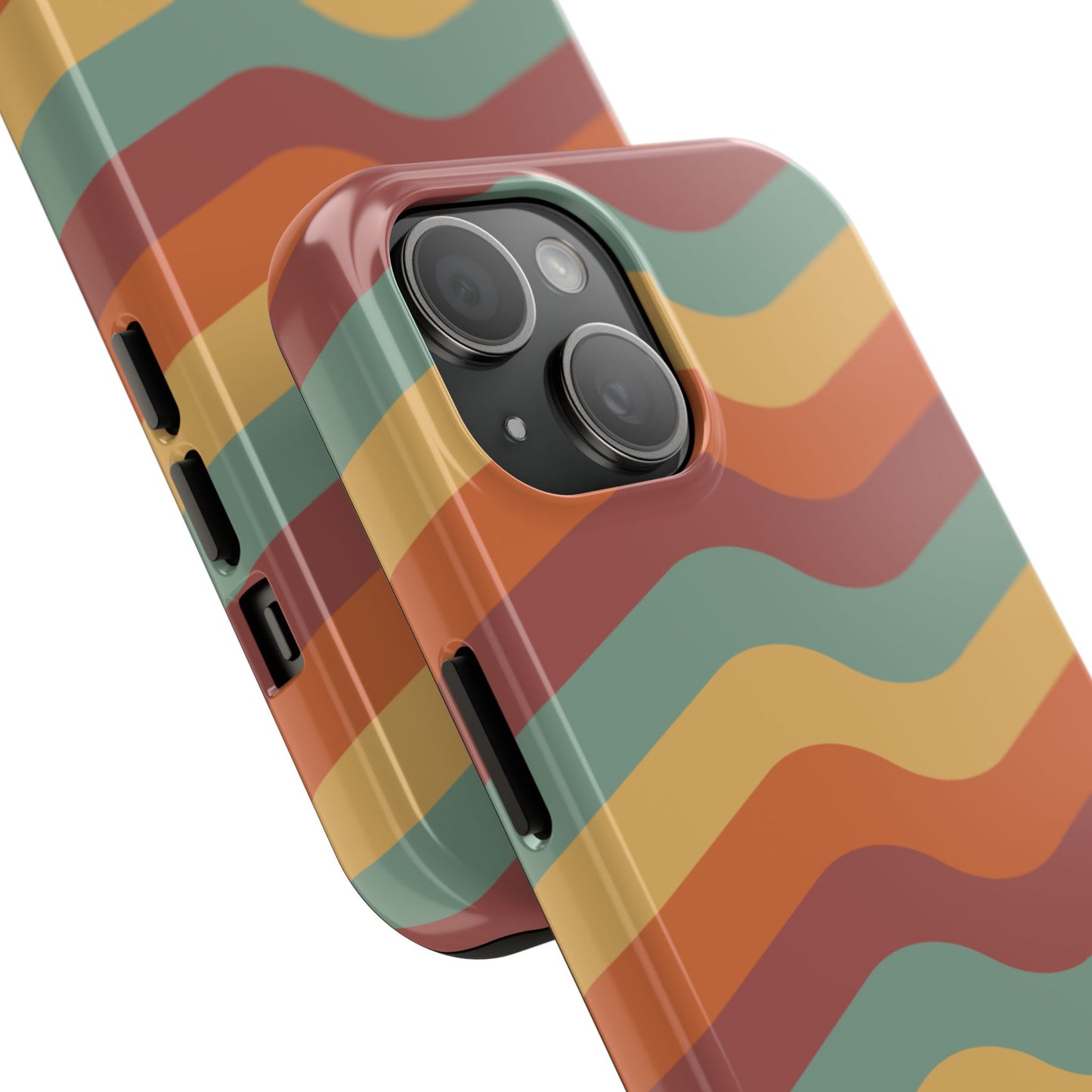 Retro Vibe Wavy Stripes iPhone Case – 70s-Inspired in Teal, Orange, and Rust