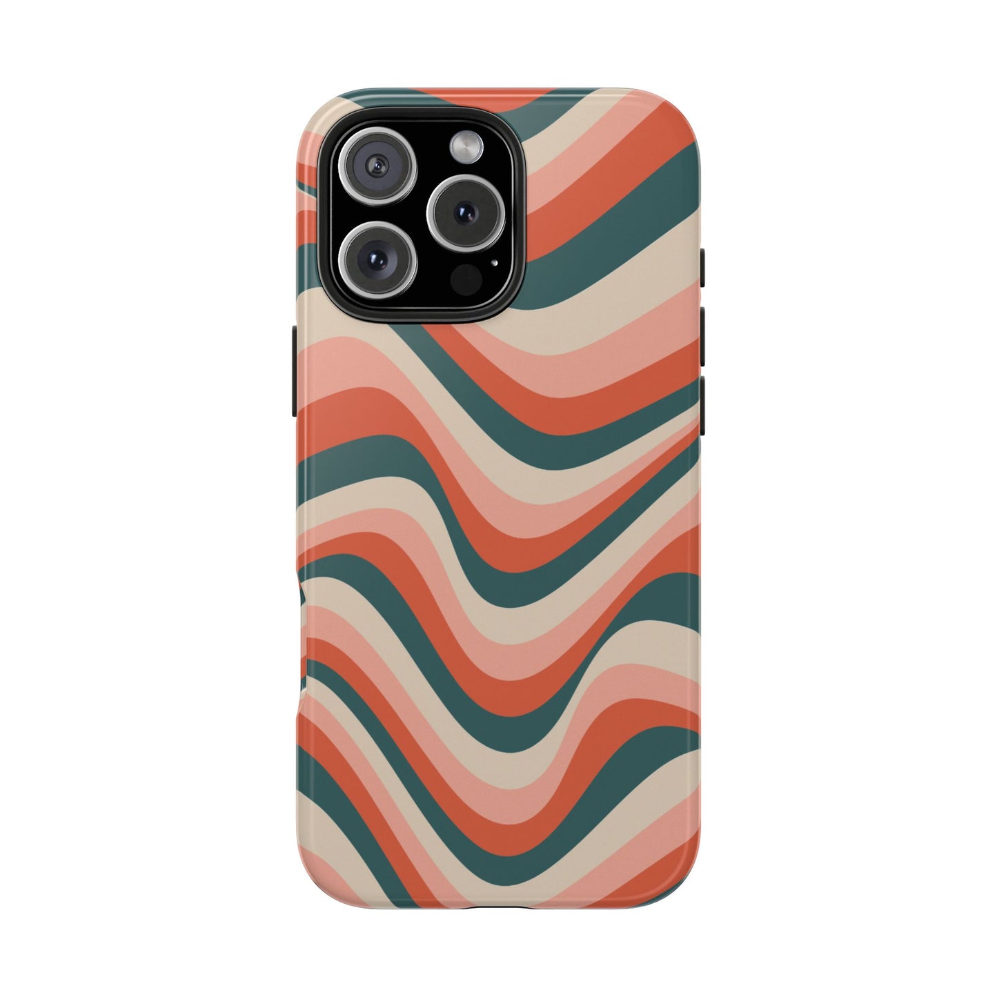 Groovy Waves iPhone Case – Retro 70s-Inspired Stripes in Coral, Cream, and Teal